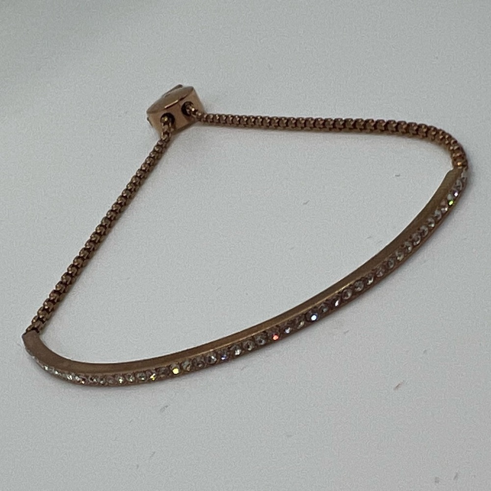 Michael Kors Stainless Steel Rose Gold Slider Bracelet with Crystal Accents